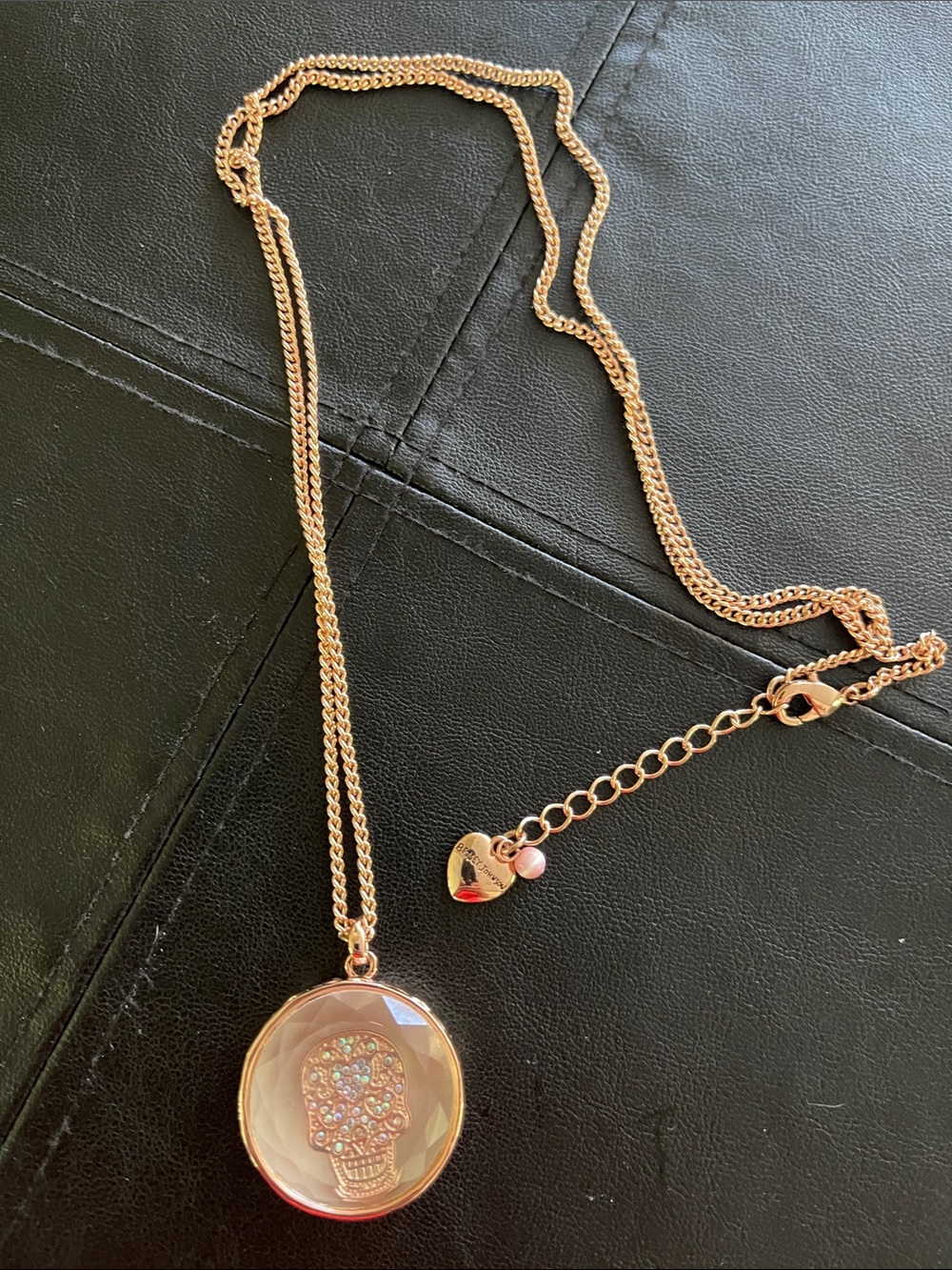 Betsey Johnson Rose Gold Crystal Sugar Skull Pendant Necklace - Women Jewelry